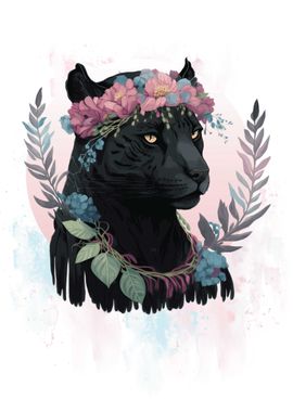 Floral Watercolor Panther