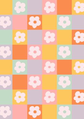 Retro Check Flowers 1