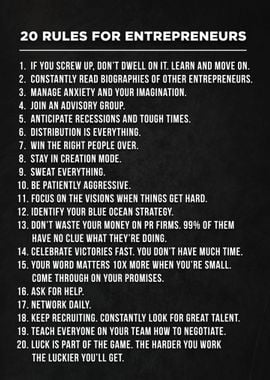 20 Rules for Entrepreneurs