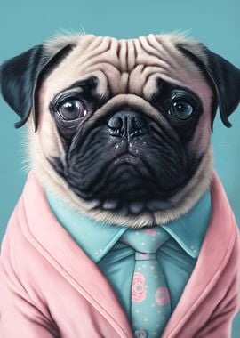 Pug in Pink Suit