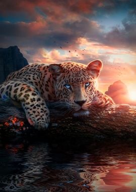 Jaguar At Sunset