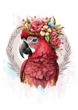 Floral Red Macaw Parrot