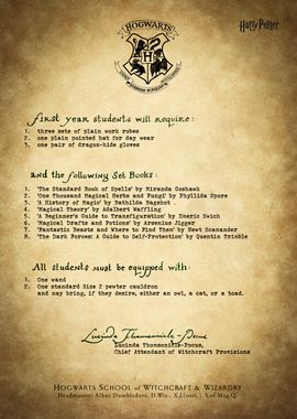 Harry Potter Poster Hogwarts School List- Consegna in 24 ore