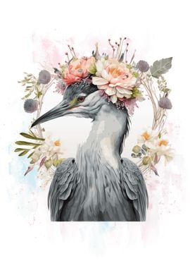 Floral Heron Bird Painting