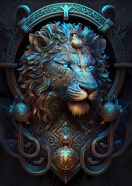 Mystical Cosmic Blue Lion