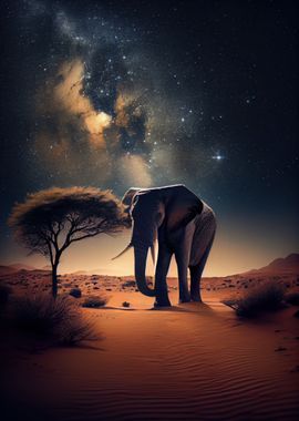 Elephant Beneath Night Sky