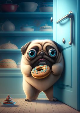 Pug stealing Donuts