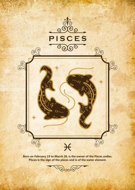 pisces zodiac retro art