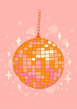 Disco Ball in Orange Pink' Poster, picture, metal print, paint by