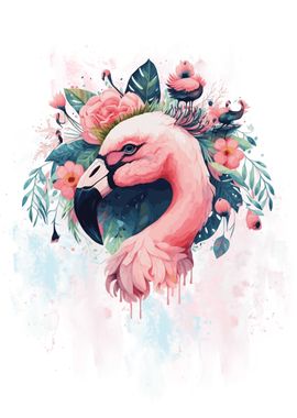 Floral Pink Flamingo Art