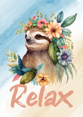 Sloth with flower headdres