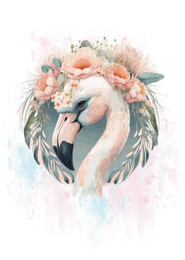 Floral White Flamingo Art