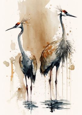 cranes Watercolor Animal