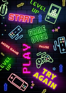 Art Poster Game Over-Neon Gaming Quote