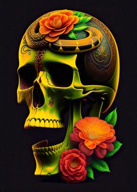 flower skull and snake