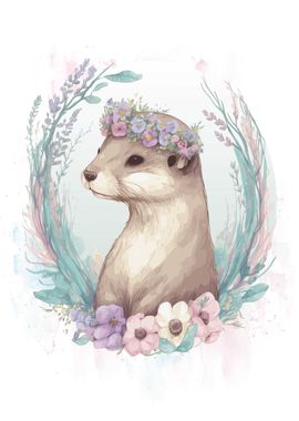 Floral Watercolor Otter