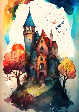 Fantasy Castle Watercolor