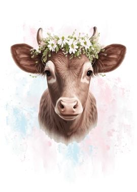 Watercolor Calf Baby Cow