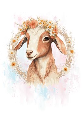 Floral Baby Goat Painting