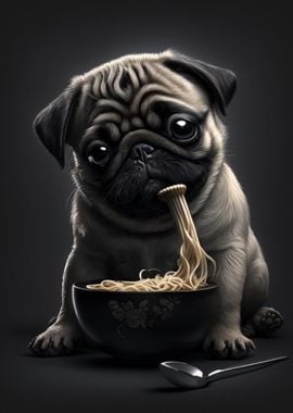 Pug Eating Ramen