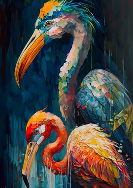 Colored Flamingo Duo