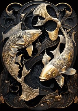 Koi Fish Golden Art Deco