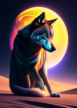 Wolf Animal by the Moon