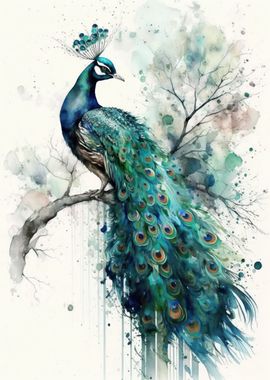 Bird Peacock watercolor