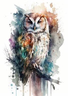 Bird owl watercolor