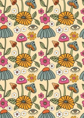 Retro Floral Mushrooms