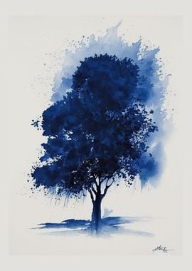 Blue Tree in Watercolor