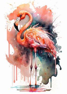 Watercolor Flamingo Bird