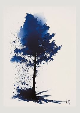 Blue Tree in Watercolor