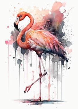 Watercolor Flamingo Bird' Poster, picture, metal print, paint by Usama  Design