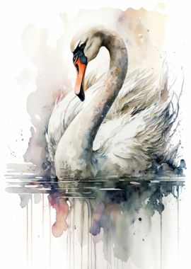 Watercolor Bird Swan