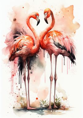 Two Flamingos Watercolor