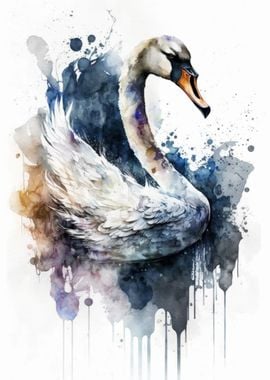 Watercolor Bird Swan