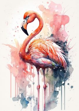 Watercolor Flamingo Bird