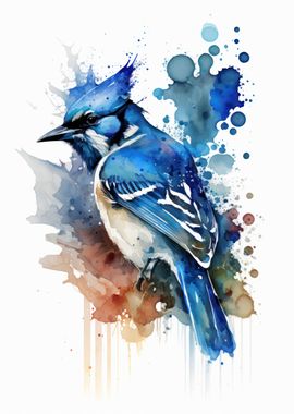 Watercolor Blue Jay Bird