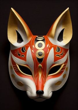 Cunning Fox Kitsune Mask' Poster, picture, metal print, paint by