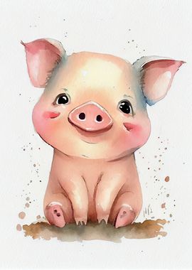 Watercolor pig baby