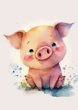 Watercolor pig baby