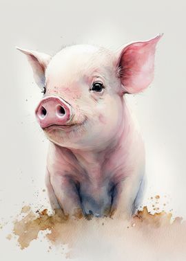 Watercolor pig baby