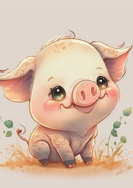 Watercolor pig baby