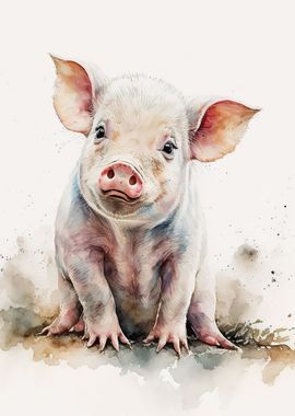 Watercolor pig baby