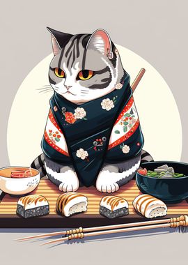 sushi cat chef japan