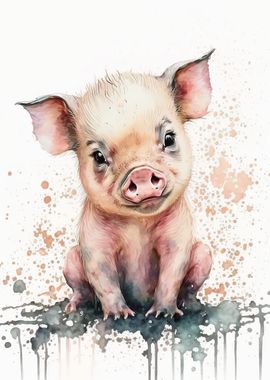 Watercolor pig baby