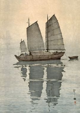 Ukiyo e Sailboats Fog