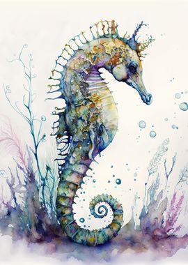 Watercolor seahorse 