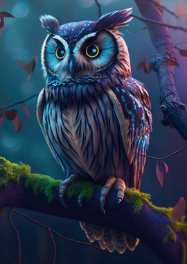 blue owl on branch